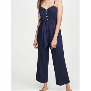 Rails Harper Navy Blue Linen Blend Button Front Wide Leg Jumpsuit Size XS Pocket